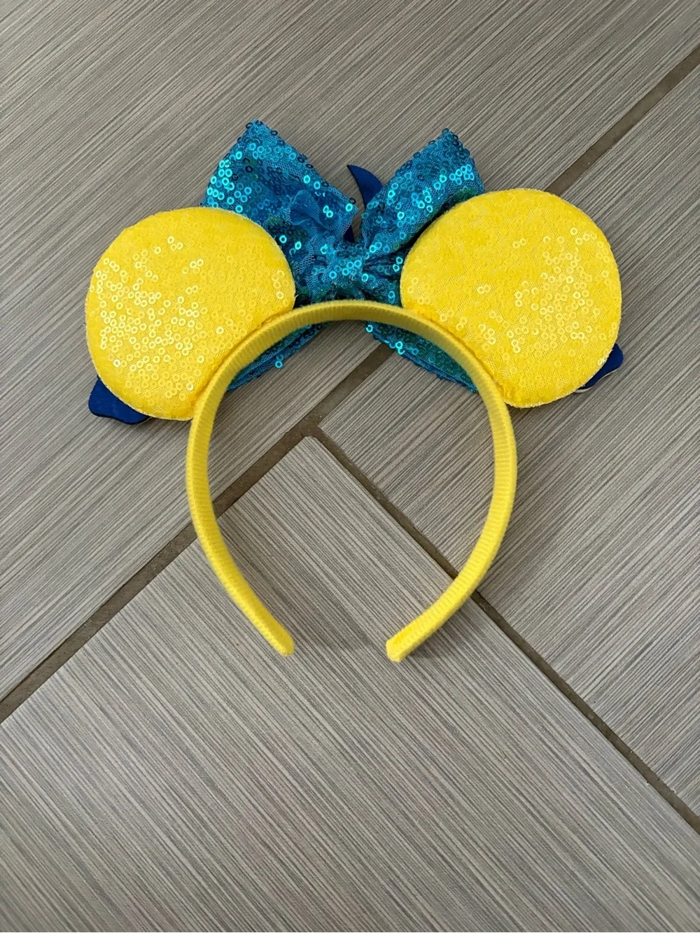 Sequin Blue & Yellow Mermaid Ear Headband Flounder Themed